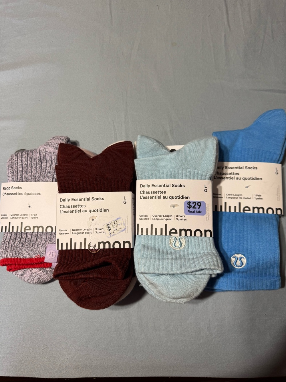 lululemon athletica unisex  Casual Socks Pack - Light Blue, Blue, Maroon, Gray